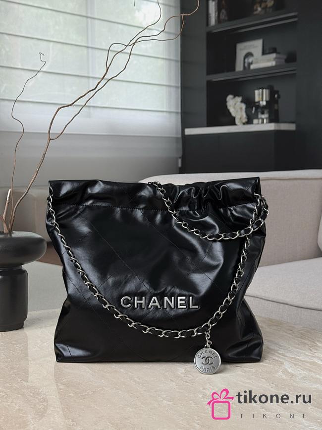 Chanel 22 Small Handbag Shiny Calfskin & Silver-Tone Metal Black - 37x35x7cm - 1