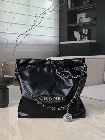Chanel 22 Small Handbag Shiny Calfskin & Silver-Tone Metal Black - 37x35x7cm