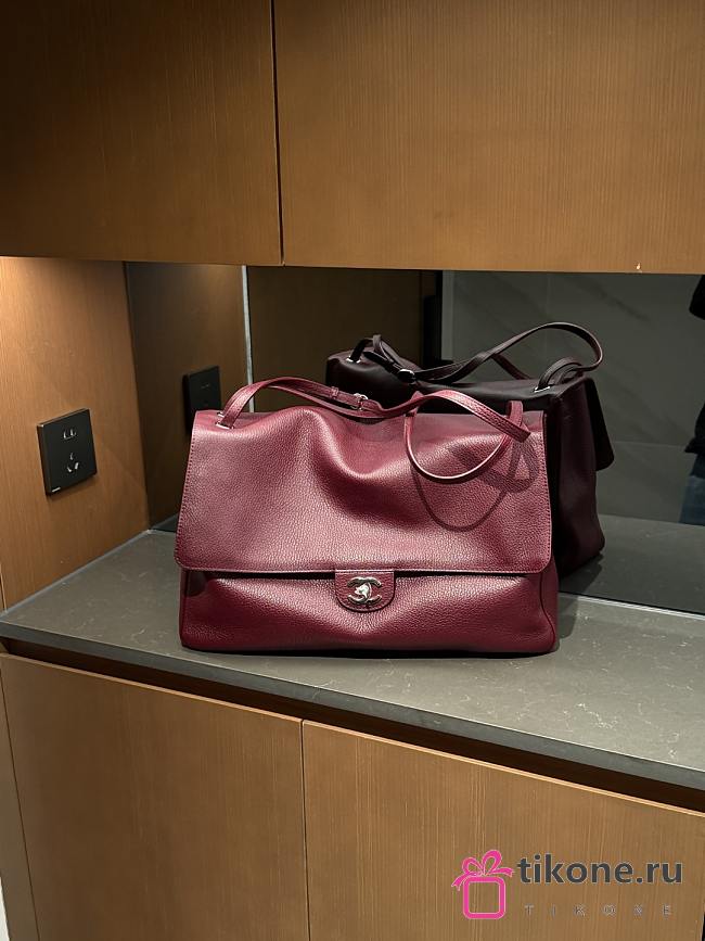 Chanel Maxi Flapbag Grained Calfskin & Silver Metal Dark Burgundy - 38.5x26x11cm - 1