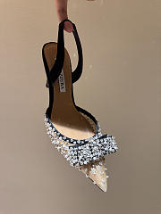  Aquazzura 90mm Bow-Detail Slingback Pumps Black  - 1