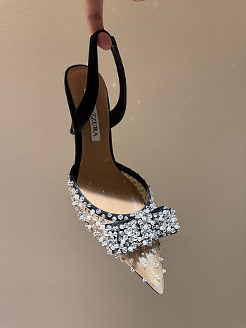  Aquazzura 90mm Bow-Detail Slingback Pumps Black 