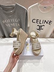Dior Or Dway Wedge Sandal Laminated Calfskin and Cotton Embroidered with Gold-Tone Metallic Thread 9.5 - 2