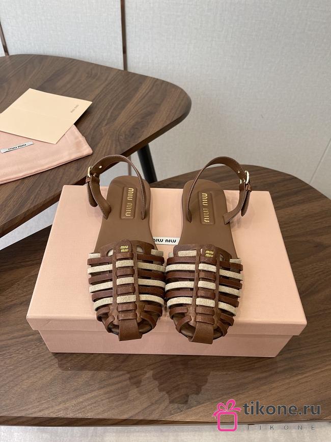 Miumiu Nappa and Suede Leather Sandals Oak/Desert Beige - 1