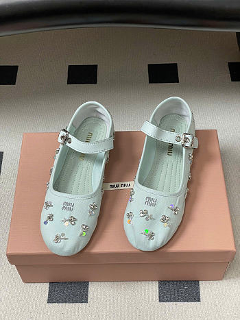 Miumiu Embroidered Drill Ballerinas Powder Blue 5F617E