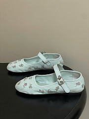 Miumiu Embroidered Drill Ballerinas Powder Blue 5F617E - 3