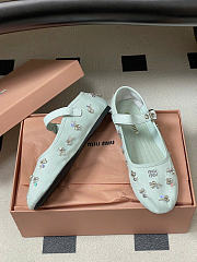 Miumiu Embroidered Drill Ballerinas Powder Blue 5F617E - 2