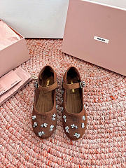 Miumiu Embroidered Drill Ballerinas Cocoa Brown 5F617E - 1