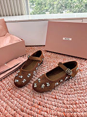 Miumiu Embroidered Drill Ballerinas Cocoa Brown 5F617E - 5