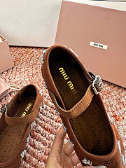 Miumiu Embroidered Drill Ballerinas Cocoa Brown 5F617E - 4