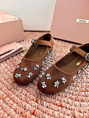 Miumiu Embroidered Drill Ballerinas Cocoa Brown 5F617E - 3