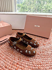 Miumiu Embroidered Drill Ballerinas Cocoa Brown 5F617E - 2