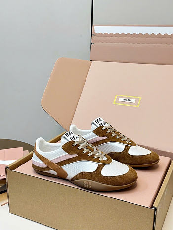 Miumiu Gymnasium Technical Fabric And Suede Sneakers Chalk White/Cinnamon 5E428E