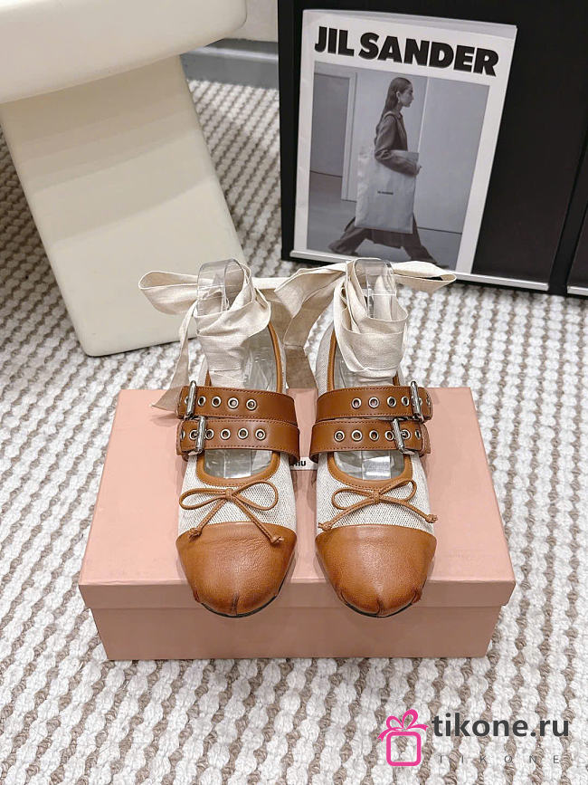 Miumiu Canvas And Leather Ballerinas Beige/Tobacco 5F608E - 1