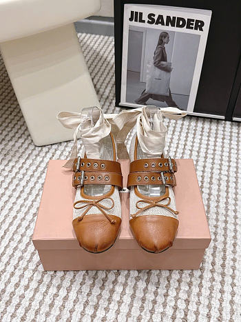 Miumiu Canvas And Leather Ballerinas Beige/Tobacco 5F608E