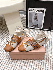 Miumiu Canvas And Leather Ballerinas Beige/Tobacco 5F608E - 2