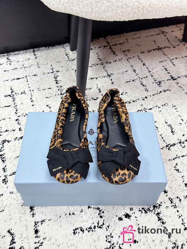 Prada Printed Leather Ballerinas With Bow Honey 1F322O - 1