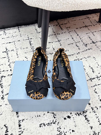 Prada Printed Leather Ballerinas With Bow Honey 1F322O