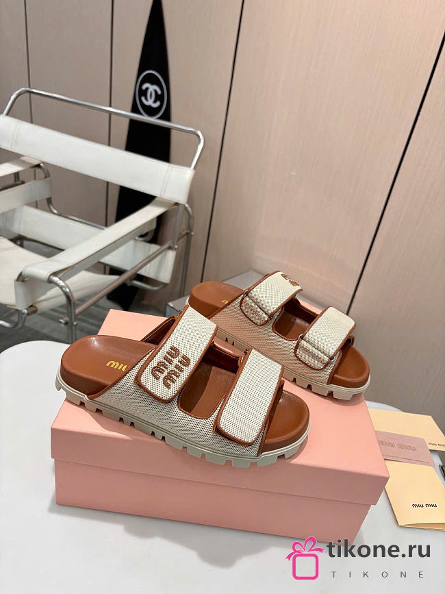 Miumiu Canvas Slidesbeige/Brandy 5XX658 - 1