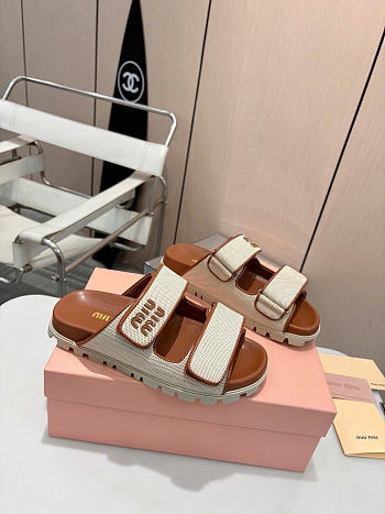 Miumiu Canvas Slidesbeige/Brandy 5XX658
