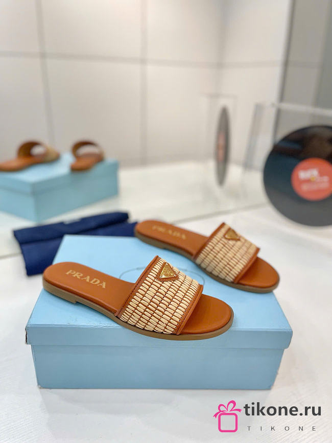 Prada Leather And Crochet Slides Beige 1XX758 - 1