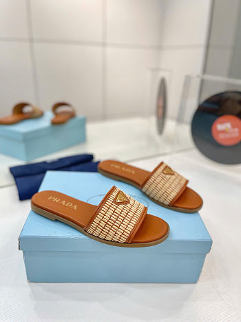 Prada Leather And Crochet Slides Beige 1XX758