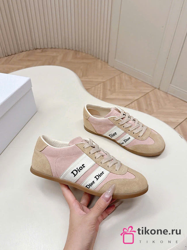 Dior Dior Ribbon Sneaker Pink and Beige Suede Calfskin - 1