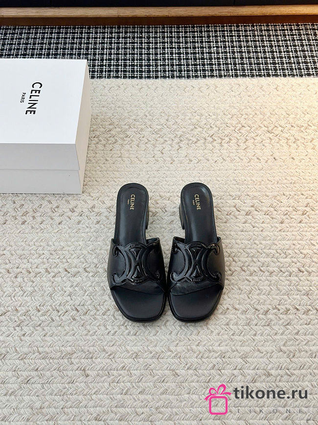  Celine Clemence Mule In Lambskin And Patent Calfskin Black  - 1