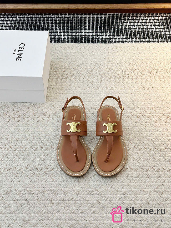 Celine Lympia Triomphe Thong In Calfskin Tan - 1