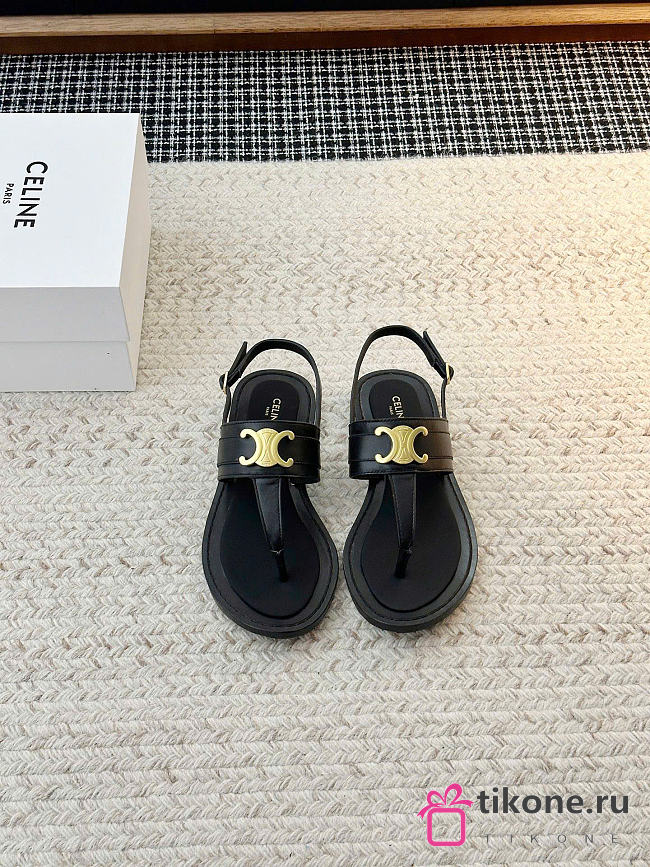 Celine Lympia Triomphe Thong In Calfskin Black - 1