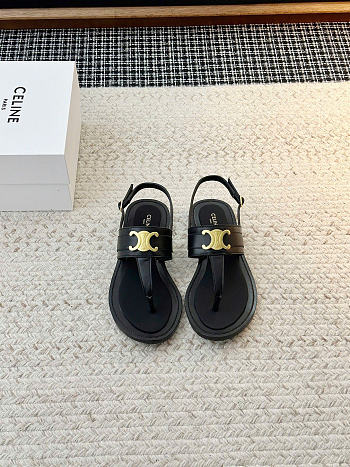 Celine Lympia Triomphe Thong In Calfskin Black