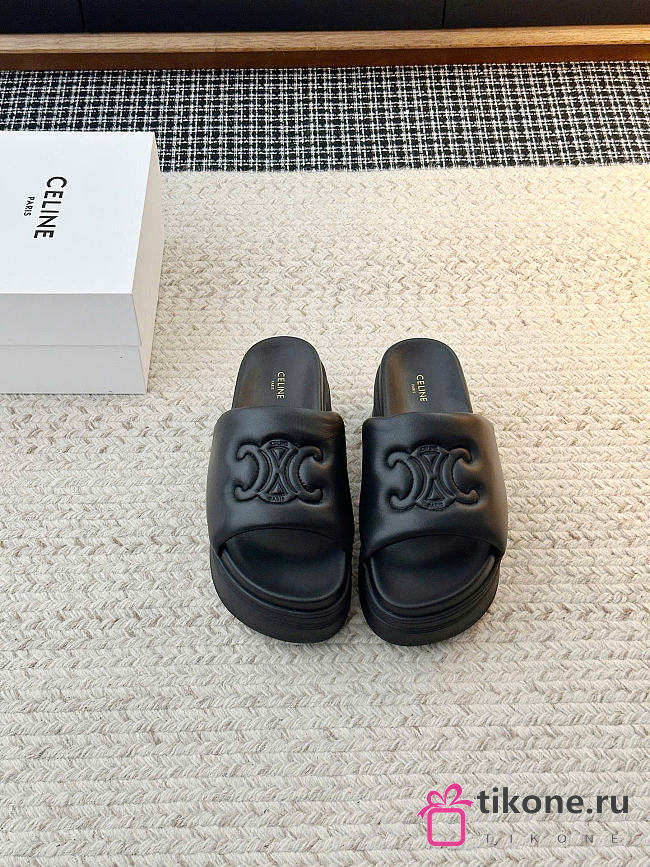 Celine Block Slide With Triomphe In Lambskin Black - 1