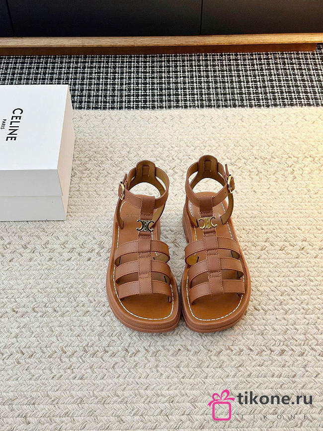 Celine Clea Triomphe Sandal In Calfskin Vegetal Tanning Tan - 1