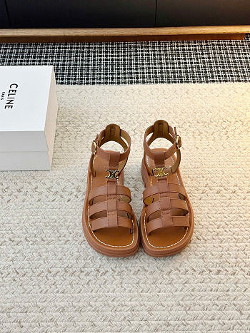 Celine Clea Triomphe Sandal In Calfskin Vegetal Tanning Tan