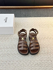 Celine Clea Triomphe Sandal In Calfskin Vegetal Tanning Dark Tan - 1
