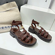 Celine Clea Triomphe Sandal In Calfskin Vegetal Tanning Dark Tan - 3