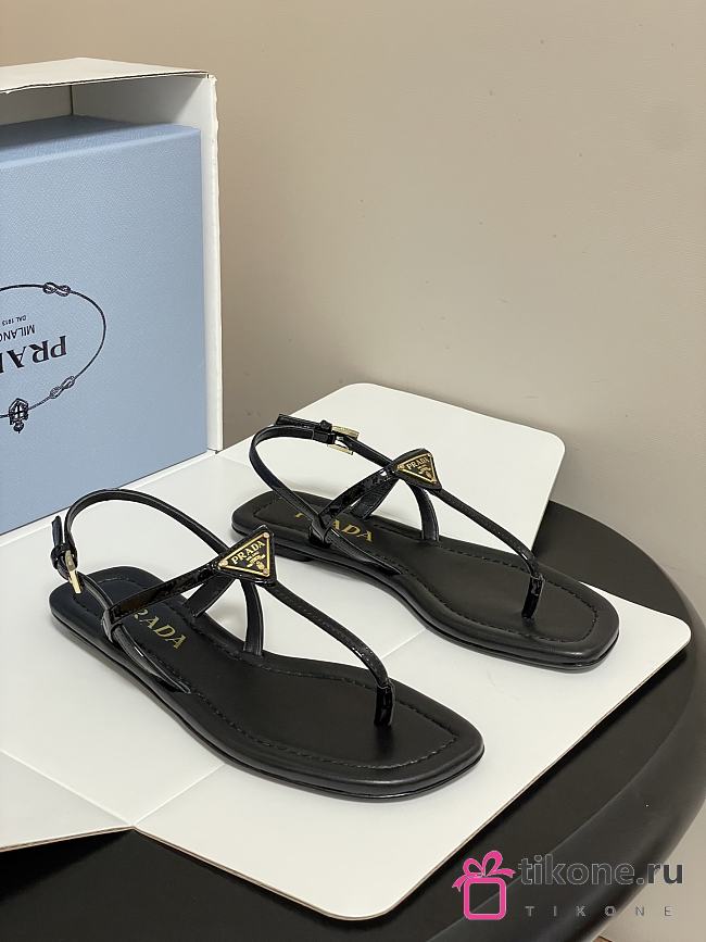 Prada Patent Leather Thong Sandals Black 1Y395O - 1