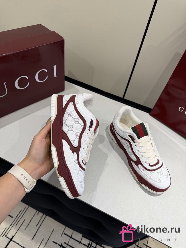 Gucci Re-Web Sneaker White GG Leather Rosso Ancora Red  - 1
