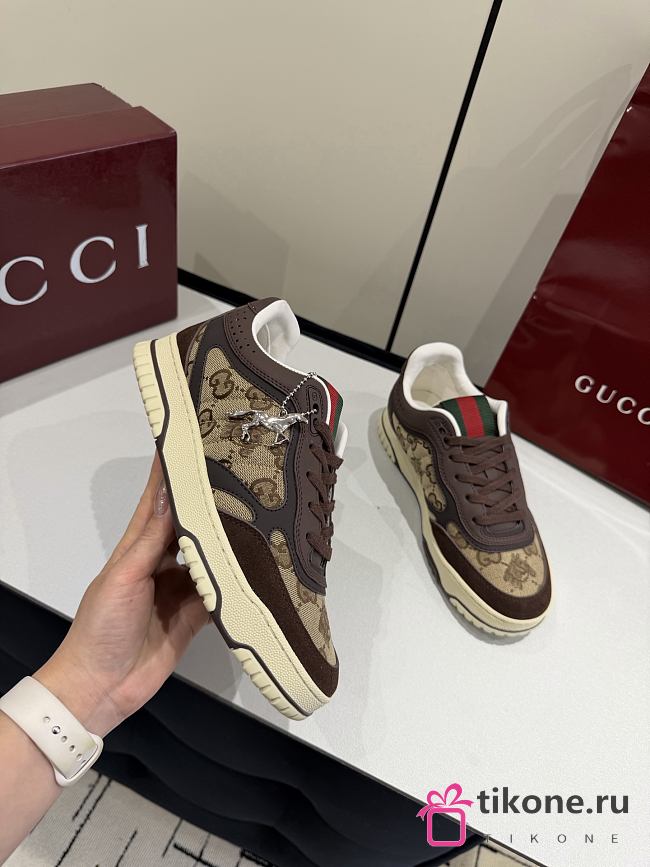 Gucci Re-Web Sneaker Beige and Dark Brown GG Canvas Dark Brown - 1