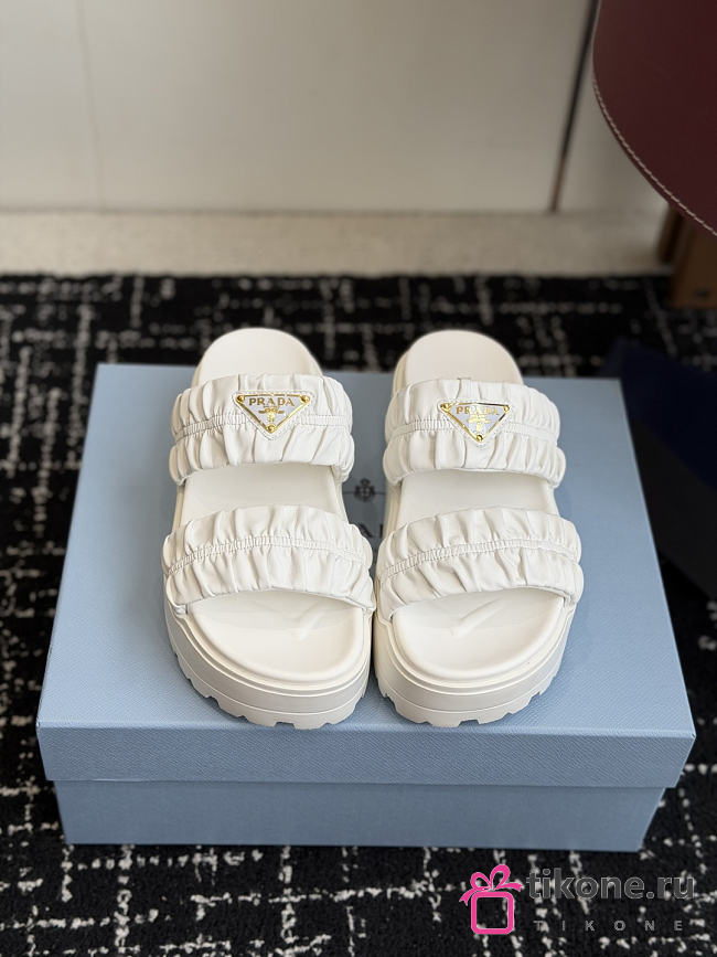Prada Matelasse Nappa Leather Flatform Slides White 45mm 1XZ795 - 1