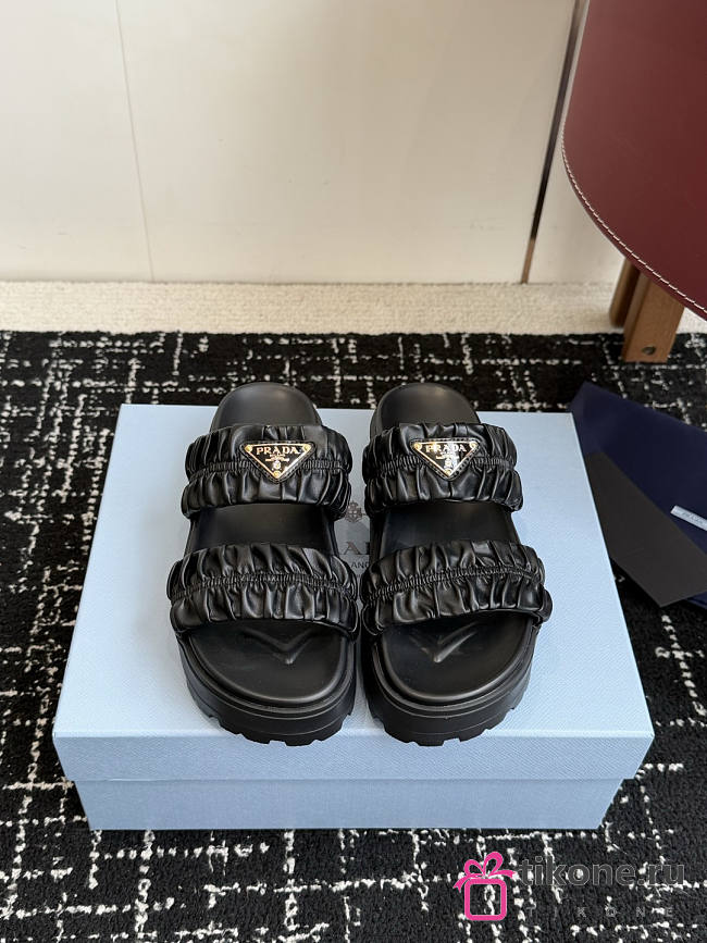 Prada Matelasse Nappa Leather Flatform Slides Black 45mm 1XZ795 - 1