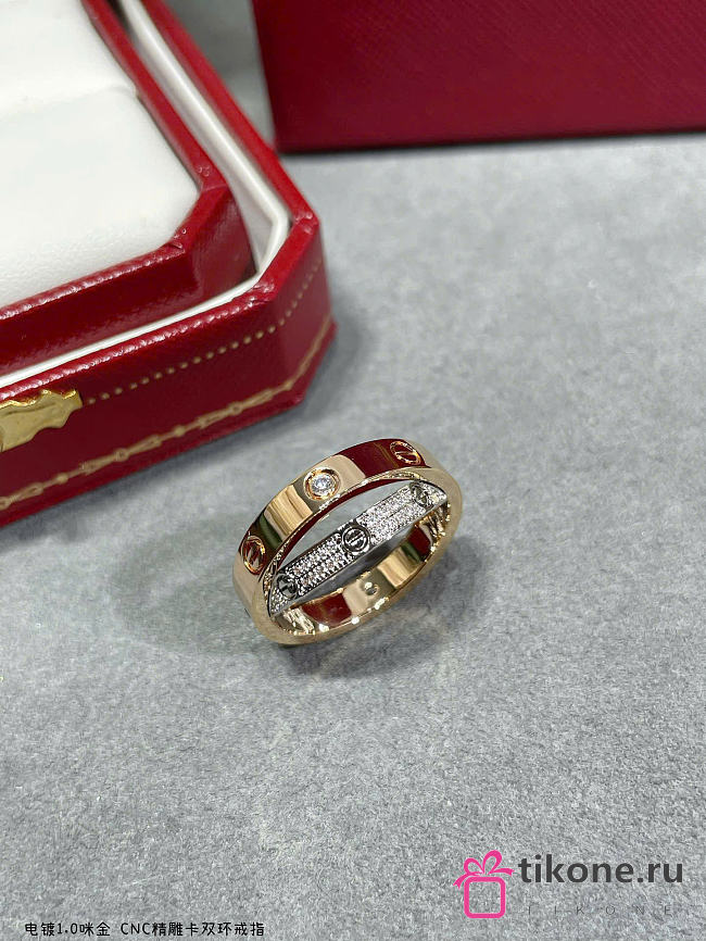 Cartier Double Love Ring Diamond Paved Rose Gold/White Gold - 1