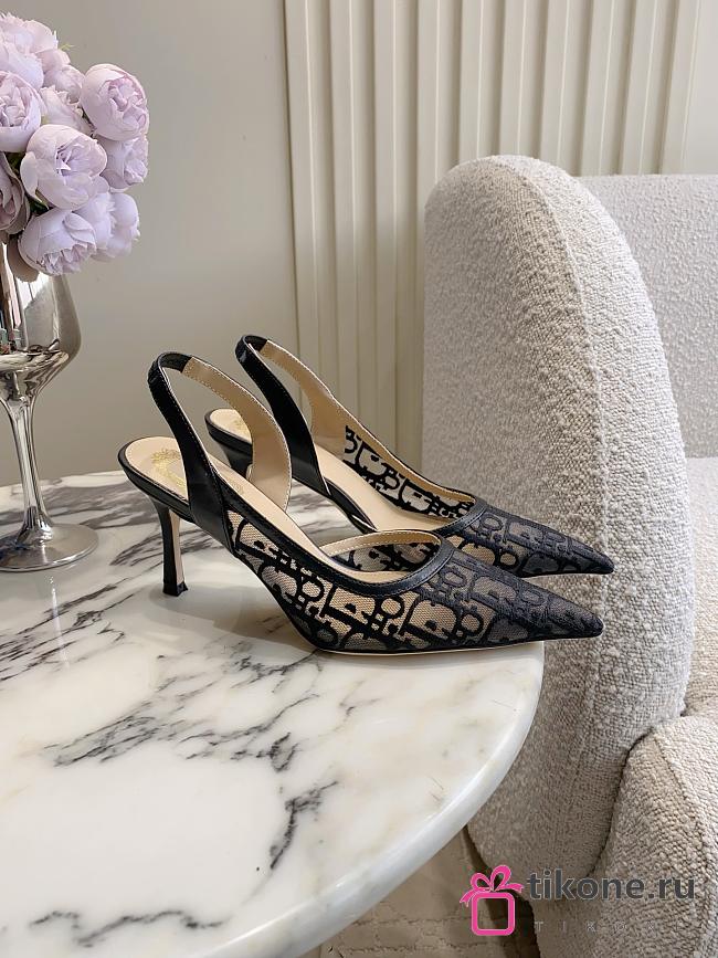 Adiorable Slingback Pump Black Dior Oblique Embroidered Mesh 8cm - 1