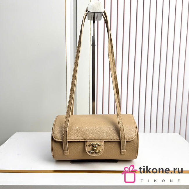 Chanel Small Bowling Bag Grained Shiny Calfskin & Gold-Tone Metal Beige - 20.5x10x10cm - 1