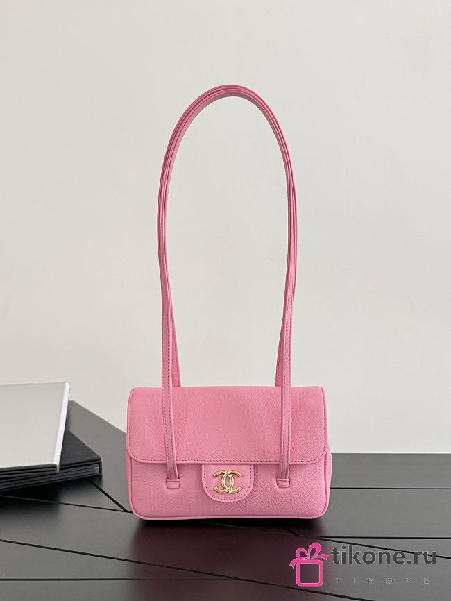 Chanel Clutch with Leather Strap Grained Shiny Calfskin & Gold-Tone Metal Pink - 17x11.5x5cm - 1