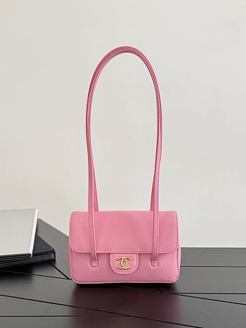 Chanel Clutch with Leather Strap Grained Shiny Calfskin & Gold-Tone Metal Pink - 17x11.5x5cm
