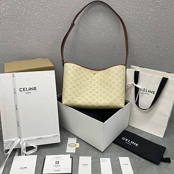 Celine Soft Shopper Bag In Triomphe Canvas And Calfskin Sandcastle/Soft Lime - 32.5x24.5x14cm