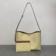 Celine Soft Shopper Bag In Triomphe Canvas And Calfskin Sandcastle/Soft Lime - 32.5x24.5x14cm - 3