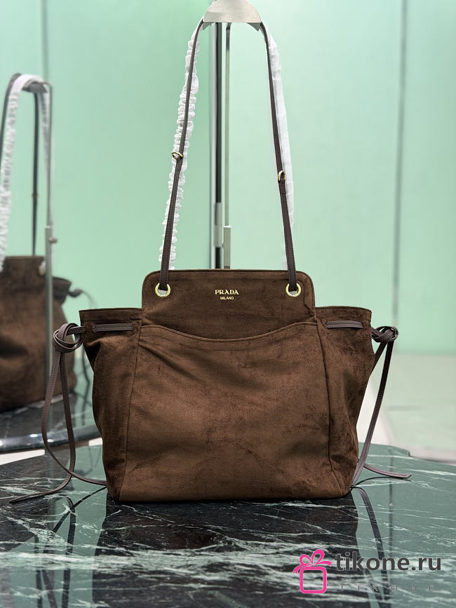 Prada Carry Medium Suede Tote Bag Cocoa Brown 1BG641 - 32x28x14cm - 1