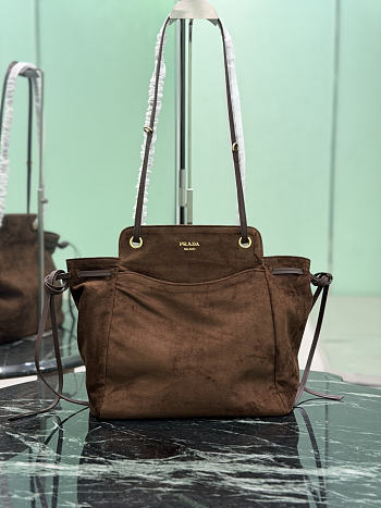Prada Carry Medium Suede Tote Bag Cocoa Brown 1BG641 - 32x28x14cm