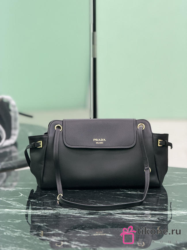 Prada Carry Medium Leather Shoulder Bag Black 1BD403 - 30x20x14cm - 1